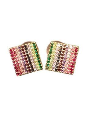 Gold Multicolor Rainbow Pave Crystal Stud Post Fashion Earrings ~ NEW